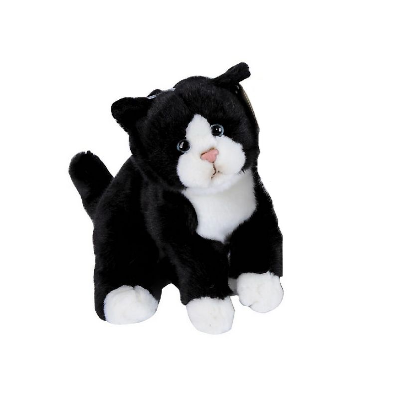  peluche chat noir et blanc 25 cm 